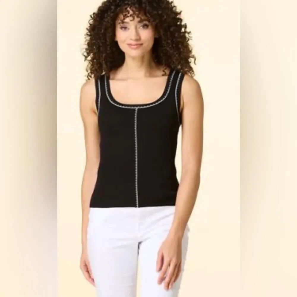 Workshop Republic Clothing Black Tank Top with White Accents